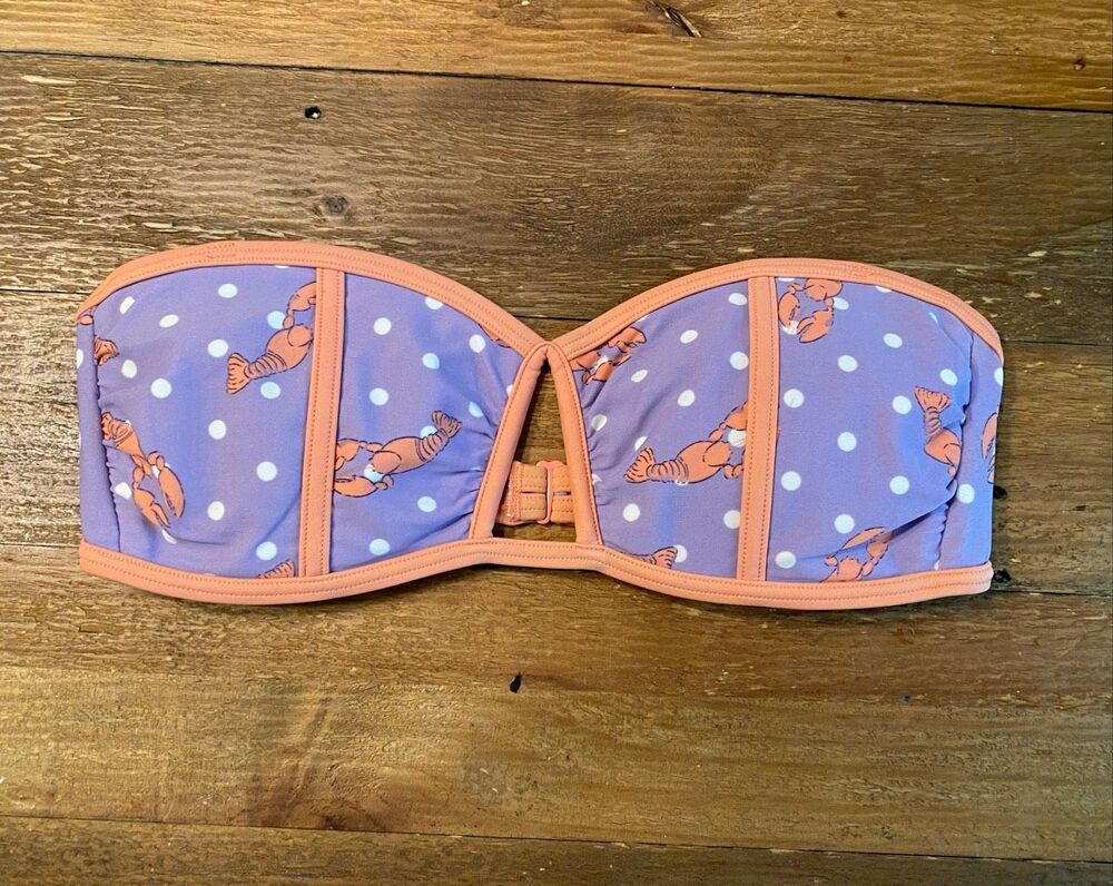 Aerie Small purple orange lobster bikini top polka dot swimwear strapless